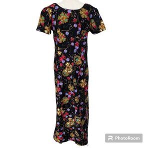 Vintage Floral Print Maxi Long Dress Short Sleeve Back Zip * No Size *